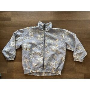 Vintage Women 100% Silk Bomber Jacket EVR Rousso Mixed Floral Windbreaker XL